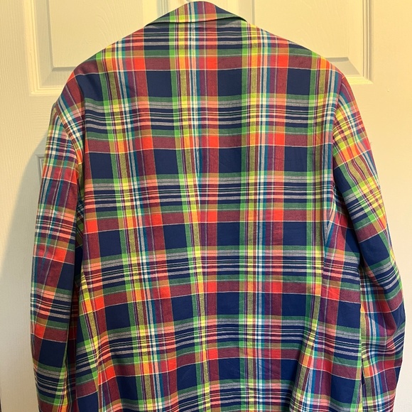 Saddlebred Madras Plaid Blazer Sport Coat 42R Pink Blue Yellow 2 Button - Picture 2 of 6